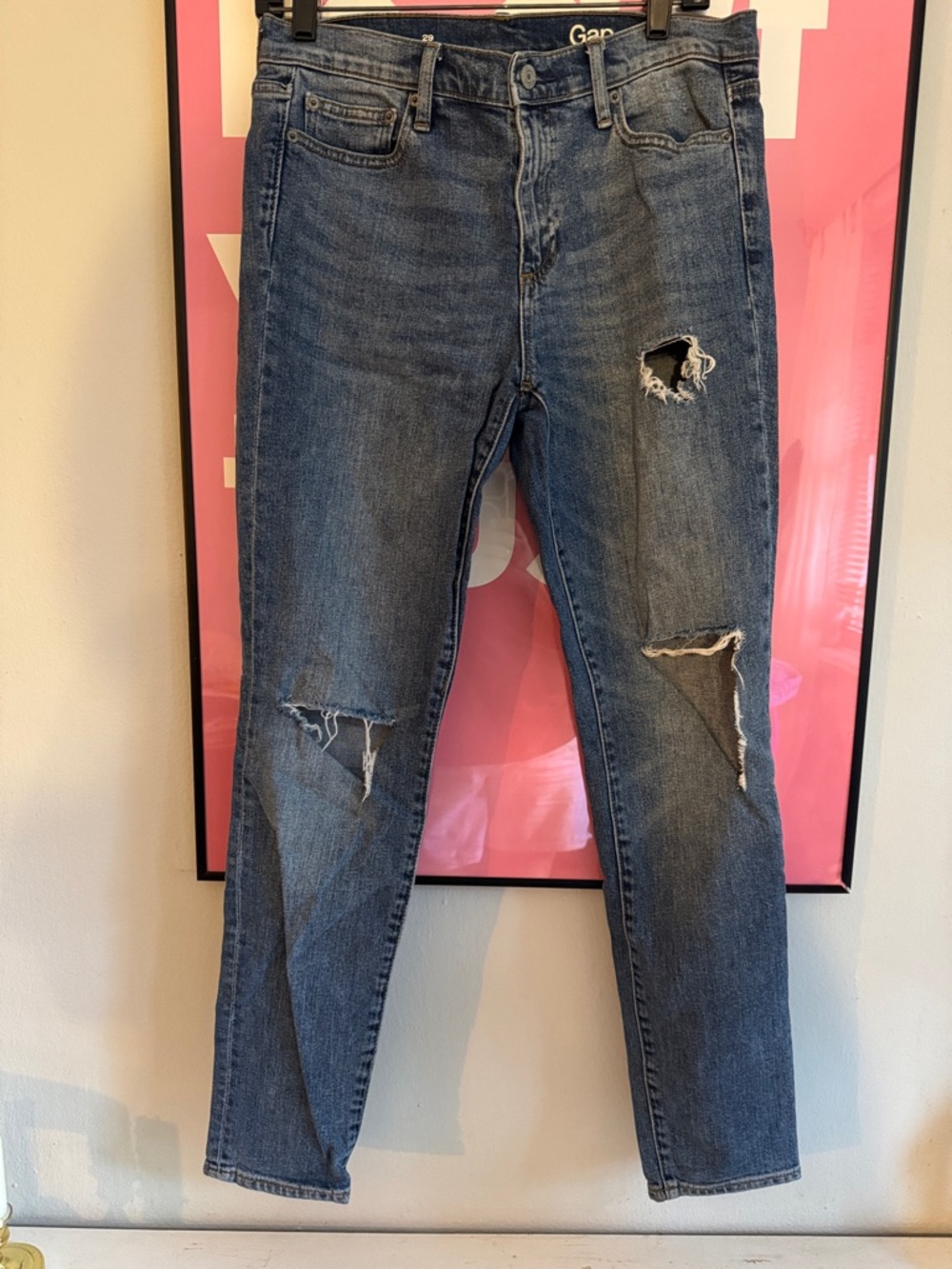 GAP Women's Distressed Straight Leg Jeans - Dark Blue Wash